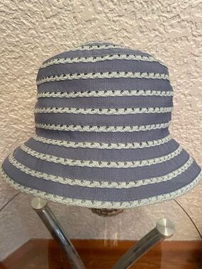 PRANA Perriwinkle & Light Blue Crochet-Trim Coastal Cottagecore Indie Bucket Hat